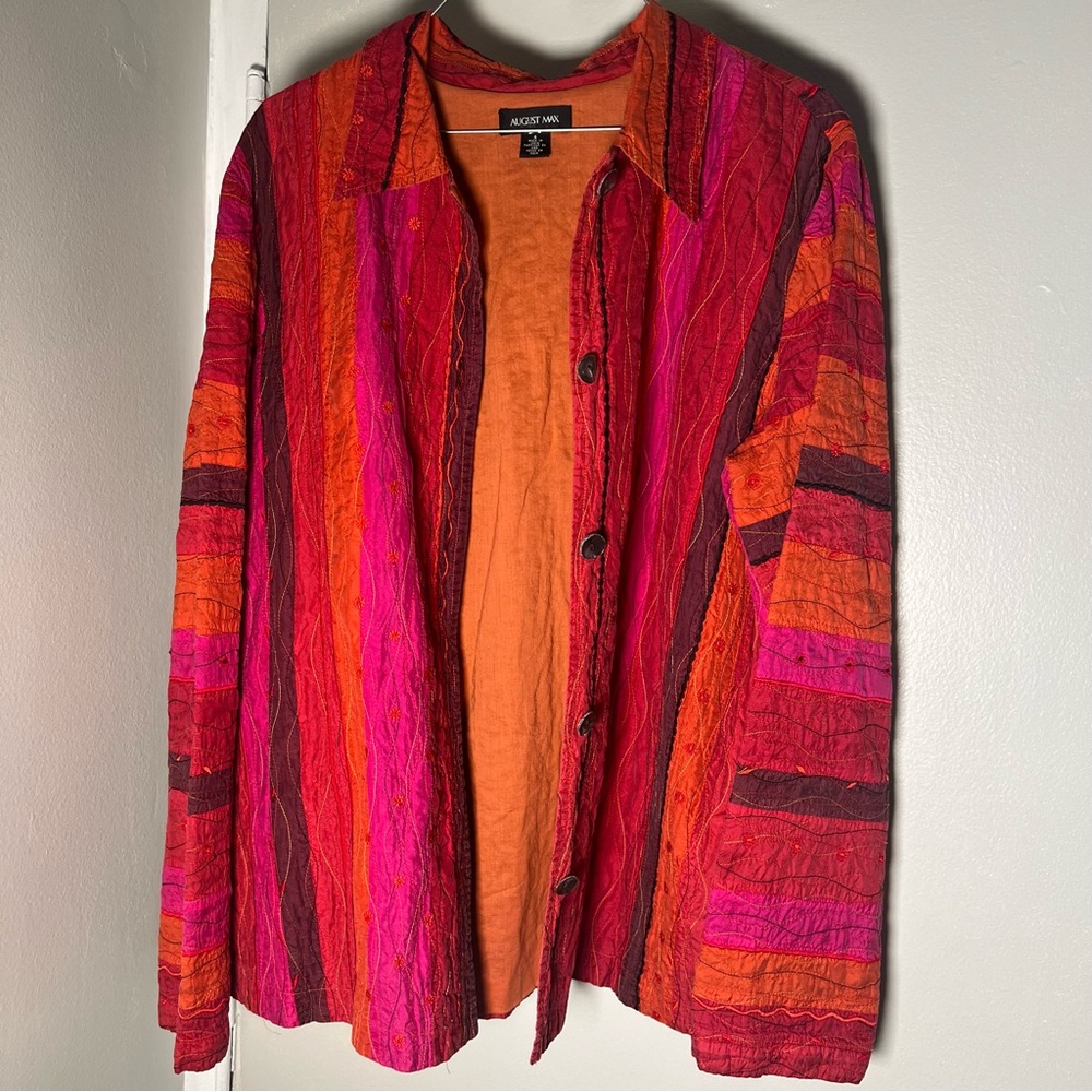 Silk Shell Colorful Button Up Shirt Jacket